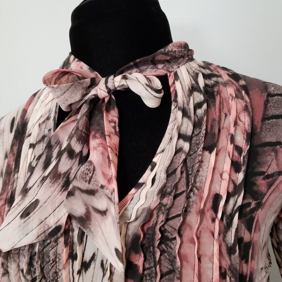 Jennifer Lopez Abstract Pintuck Chiffon Tie Blouse - Picture 3 of 13